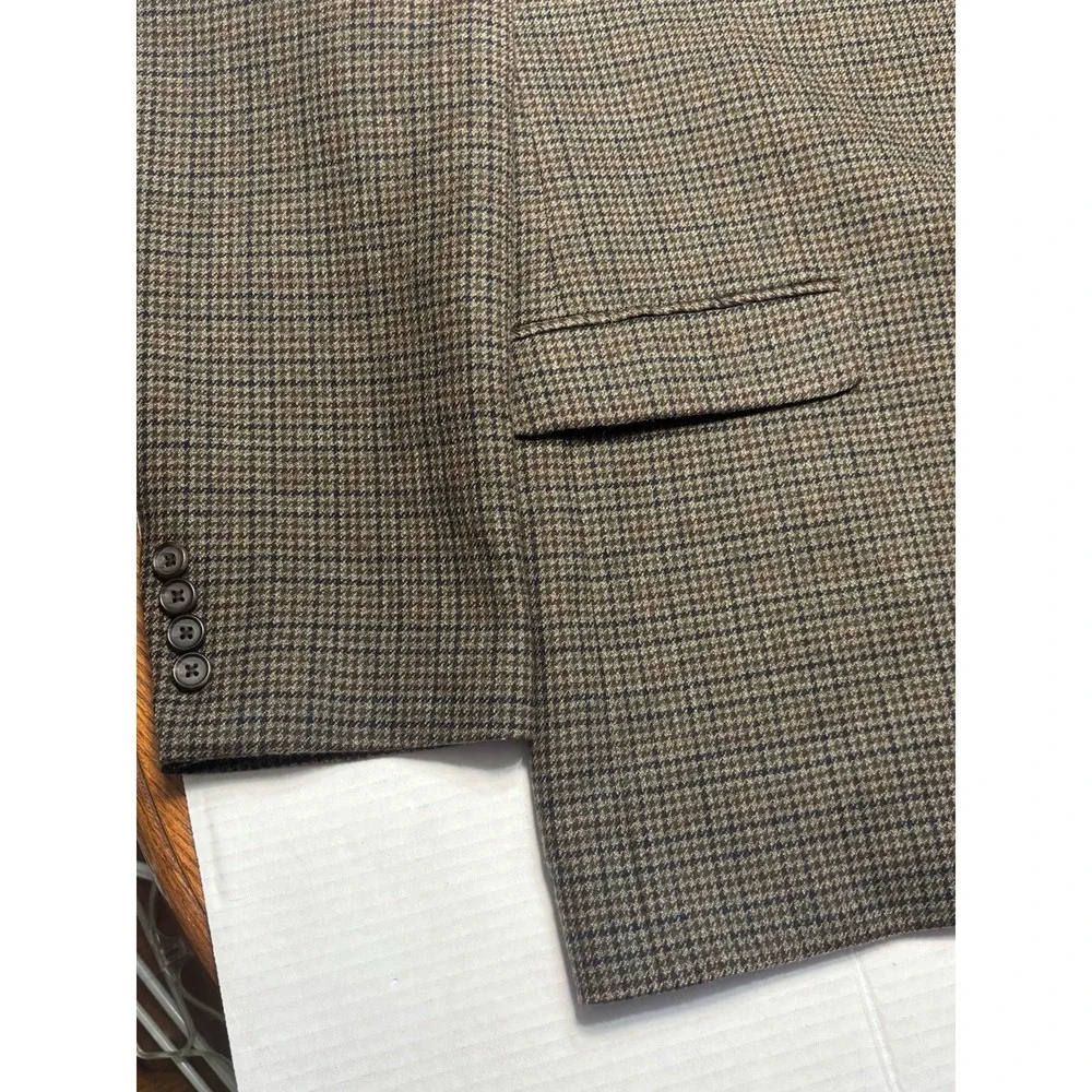 Vintage Lauren‎ Ralph Lauren 48L Wool Sport Coat Blazer Brown Houndstooth Jacket